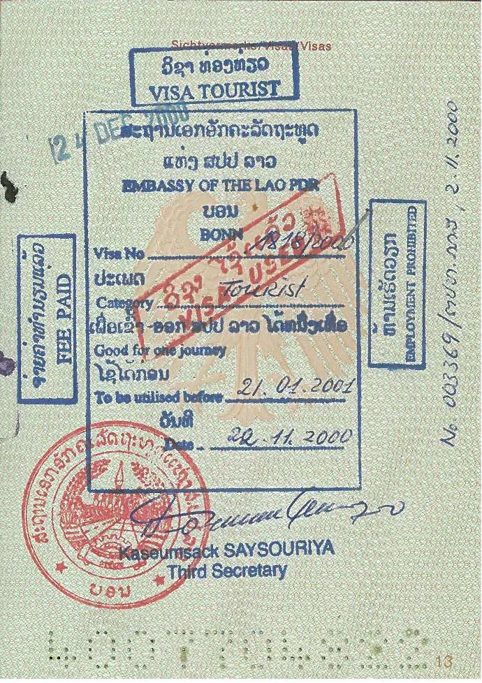 Passaporto e modulo visto Laos